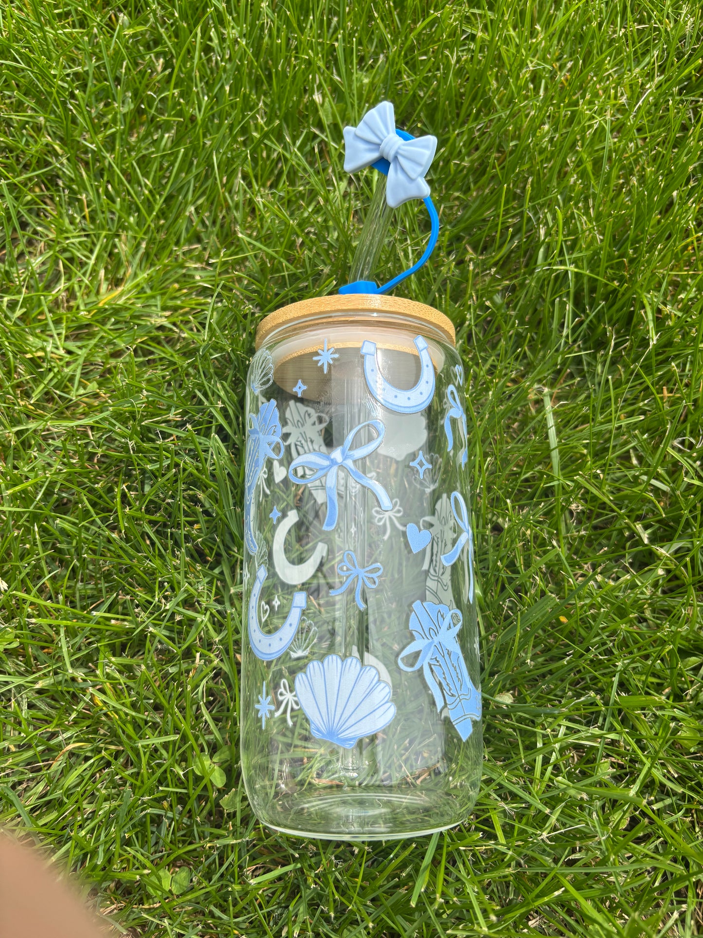 Glass 16oz Blue Cowboy Tumbler