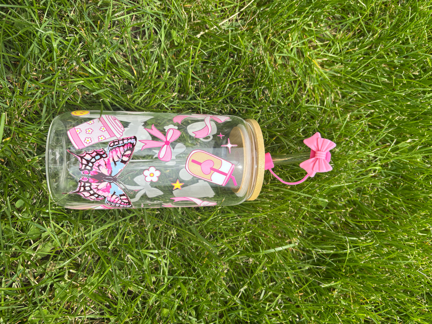 Glass 16oz Pink Girly Tumbler